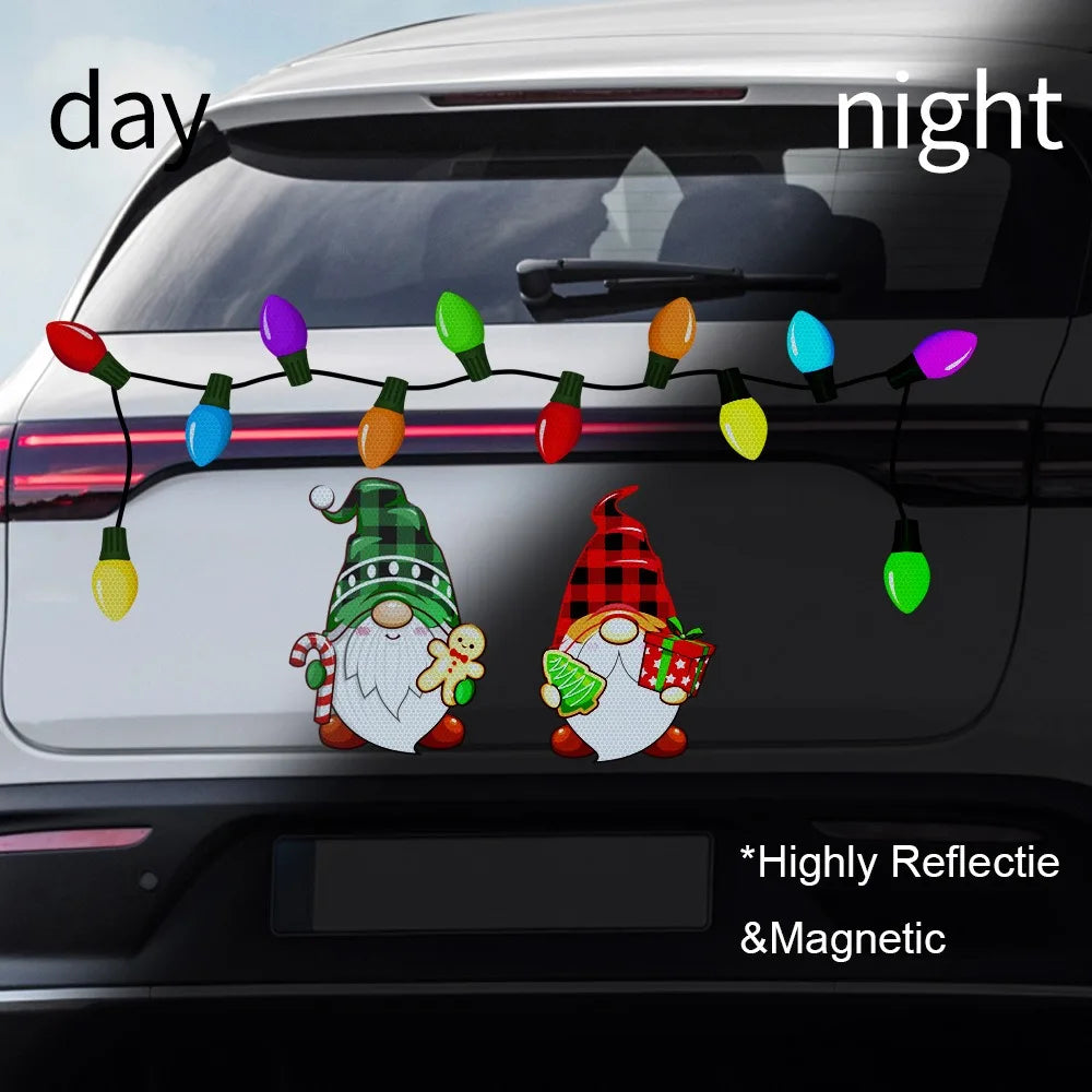 Cheerful Christmas Caravan: Reflective Car Magnetic Decal Set