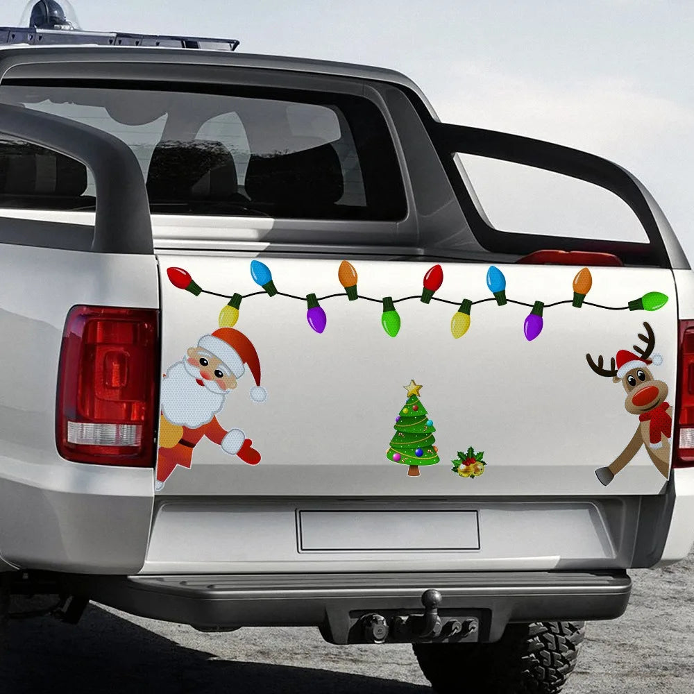 Cheerful Christmas Caravan: Reflective Car Magnetic Decal Set