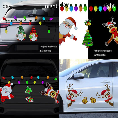 Cheerful Christmas Caravan: Reflective Car Magnetic Decal Set